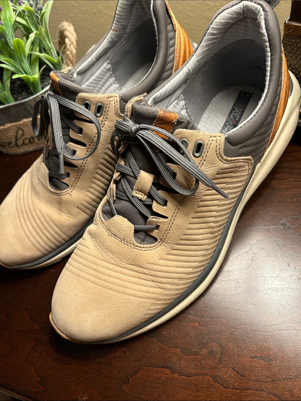 Johnston & Murphy Men's Athletic Sneakers in Tan and Gray with Brown Accents